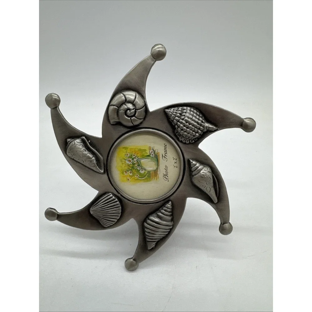 Pewter Picture Frame With Beach Shell  Theme 2x2 Photo